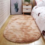 Tapis ovale peluche beige marron 100x160cm - tapis de salon chambre - moelleux shaggy tapis sol
