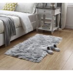 Tapis en peau de mouton synth�tique - lecoo - 60x90cm - gris - moderne - int�rieur