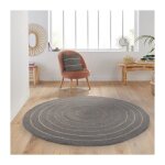 Tapis rond en coton tress� effet jute ray� gris 80 cm - atout ciel 69019