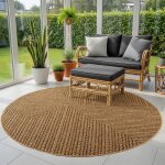 Tapis rond ext�rieur 120 cm beige tapis aspect jute naturel pour terrasse balcon salon entretien quotidien ...