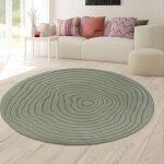 Tapis rond vert motif vagues 3d doux et facile d?entretien pour salon gr��e - 120 cm rund