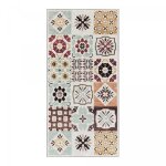 Tapis salle de bain 50 x 80 cm multicolore beige vert motif g�om�trique original et structur�