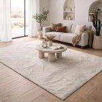 Tapis salon 200 x 290 cm gris uni ultra doux et lavable toucher soyeux confort quotidien lyn50