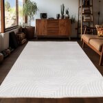 Tapis de salon - ayyildiz - boh�me scandinave - 200 x 290 cm - cr�me - motifs ondul�s en relief