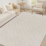 Tapis salon g�om�trique - suteo - 160x230 cm - beige - antid�rapant - lavable en machine - doux et moelleux ...