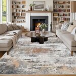 Tapis de salon moderne - suteo - 160x230 cm - motif abstrait - gris rouille beige - antidrapant - poils ...