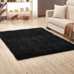 Tapis de salon shaggy noir tapis chambre  poils profonds dcoration appartement chambre grande taille ...