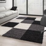 Tapis shaggy - ayyildiz - 200x290 cm - noir - blanc - gris - motifs à carreaux - intérieur Tapis shaggy - ayyildiz - 200x290 cm - noir - blanc - gris - motifs à carreaux - intérieur