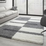 Tapis shaggy designe pile longue (gris - blanc - gris claire - 60x110)