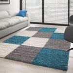 Tapis shaggy pile longue à carreaux plusiuers couleurs et tailles au choix (80x250 cm - turquoise - blanc ... Tapis shaggy pile longue à carreaux plusiuers couleurs et tailles au choix (80x250 cm - turquoise - blanc ...
