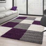 Tapis shaggy - violet - blanc - gris - 80x150 cm - 100% pp - pile 30 mm - int�rieur