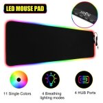 Tapis de souris de jeu led rgb avec 4 ports usb hub grands tapis de souris gamer tapis de bureau antidr ...