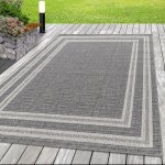 Tapis de terrasse ext�rieur - ayyildiz - aspect osier - gris - double bordure - 140x200 cm