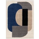 Tapis salon shaggy � poils longs motif graphique beige gris 160x230