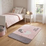 Tapis velours enfant - eden - petite princesse - 45 x 75 cm - rose et gris - 100% polyester