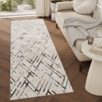 Tapiso crystal tapis couloir long au m�tre tapis de passage poils ras tapis entr�e gris beige cr�me g�om�triqu ...