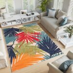 Tapiso patio tapis intérieur extérieur bleu vert rouge orange feuilles résistant sisal 160x220 cm Tapiso patio tapis intérieur extérieur bleu vert rouge orange feuilles résistant sisal 160x220 cm