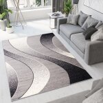 Tapiso tapis salon poil court dream gris noir vagues 100% polypropyl�ne int�rieur 120x170 cm