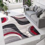 Tapiso tapis salon poil court dream rouge gris ondes 100% polypropyl�ne int�rieur 130x190 cm