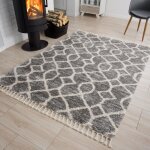 Tapiso tapis salon poils longs versay gris fonc crme berbre polypropylne intrieur 140x200 cm