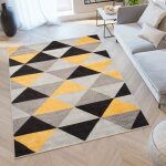 Tapiso tapis salon poils ras lazur noir jaune gris triangles polypropyl�ne int�rieur 160x220 cm