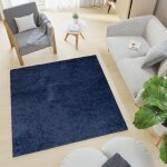 Tapiso tapis salon shaggy carré poil long essence bleu marine uni polypropylène intérieur 120x120 Tapiso tapis salon shaggy carré poil long essence bleu marine uni polypropylène intérieur 120x120