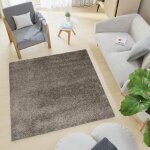 Tapiso tapis salon shaggy carr� poil long essence gris fonc� uni polypropyl�ne int�rieur 200x200