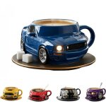 Tasse caf� acier inoxydable double couche forme voiture bleu durable faite main pour voiture bureau eau ...