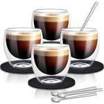 Tasse caf double paroi - amoune - 80 ml - verre borosilicat - 4 cuillres - 4 dessous de verre en feutre ...