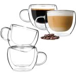Tasse  caf en verre double paroi - transparent - 150ml - 4pcs