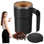 Tasse � caf� �lectrique auto - m�langeuse 380 ml affichage temp�rature acier inox noir