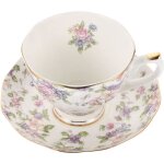 Tasse  caf europenne avec soucoupe vintage en porcelaine anglaise motif floral