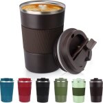 Tasse  caf isotherme - amoune - 380ml - acier inoxydable - couvercle tanche - antidrapante