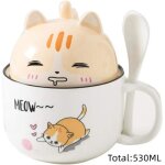 Tasse � caf� - mignonne - chat orange - grande capacit� - c�ramique - avec couvercle et cuill�re
