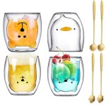 Tasse  caf en verre 250ml 4pcs verres  double paroi ensemble de tasses en verre de dessin anim avec ...