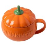 Tassetasse de citrouille dhalloweentasse en cramique en forme de citrouille avec couverclepour boissons ...
