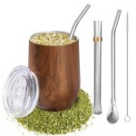 Tasse mat� acier inoxydable 18 / 8 - 1 double paroi bois calebasse bombilla brosse nettoyage - naturel ...