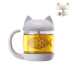 Mug / tasse  th - chat en verre - 300ml - filtre  infusion poisson - cadeau femme nol