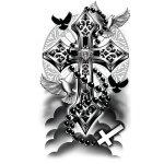 Tatouages �ph�m�res divinit� croix colombe 14x30cm noir