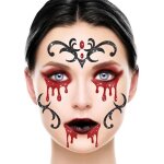 Tatouages Éphémères visage pailleté vampire 20cm rouge bordeaux Tatouages Éphémères visage pailleté vampire 20cm rouge bordeaux