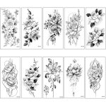Tatouages temporaires 10 feuilles fleurs noires autocollants �ph�m�res pour adultes hommes et femmes ...