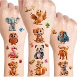 Tatouages temporaires paillet�s enfants - trahoo - 12 feuilles - animaux de la ferme et jungle - imperm�able ...