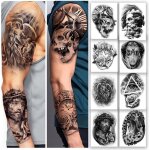Tatouage temporaire religieux - trahoo - 8 pi�ces - 24x17 cm - �tanche - th�me j�sus ange squelette horloge ...