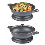 Wok �lectrique 36 l 1400w noir - rev�tement antiadh�sif cuve d�tachable �32 cm