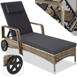 Bain de soleil - tectake - chaise longue en rotin de jardin kalamata à roulettes 200 x 70 x 33 - marron ... Bain de soleil - tectake - chaise longue en rotin de jardin kalamata à roulettes 200 x 70 x 33 - marron ...