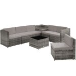 Canap de jardin - tectake - salon lounge d'extrieur verona en rotin 6 places avec 1 table et coffre ...