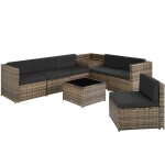Canap de jardin - tectake - salon lounge d'extrieur verona en rotin 6 places avec 1 table et coffre ...