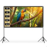 Tectake - �cran de projection cinema avec tr�pieds pliables 16:9 4k hd - 100 / 275 cm blanc