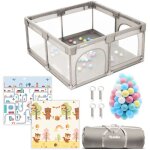 Teddle parc b�b� 120x120cm beige ? tapis de jeu double face inclus ? 50 balles ? box b�b� playpen
