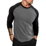 Tee shirt manche longue homme col rond casual t shirt manche longue homme sport regular fit - gris fonc� ...